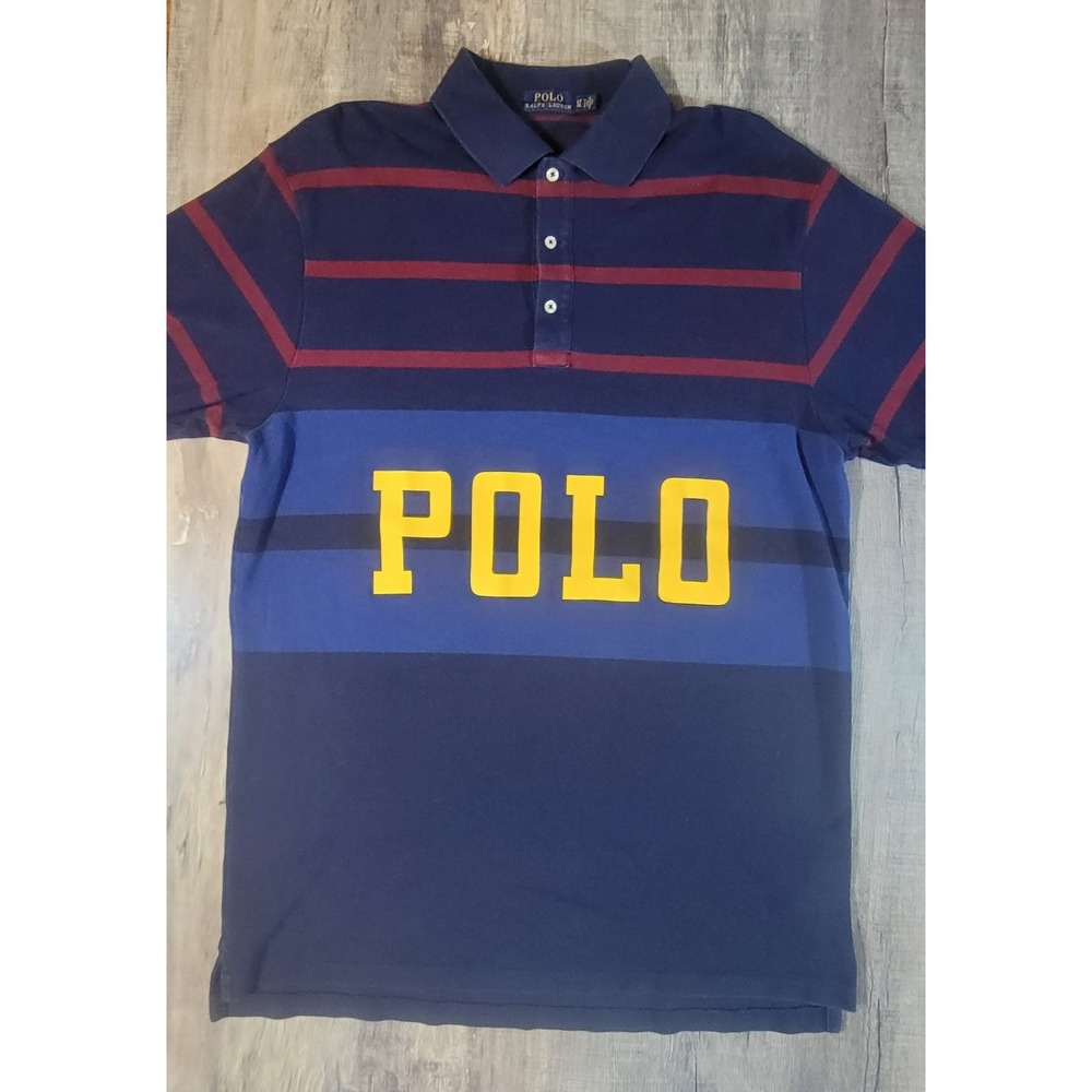 Polo Ralph Lauren Men Large Tall Spell Out Striped Short Sleeve Rugby Polo Shirt